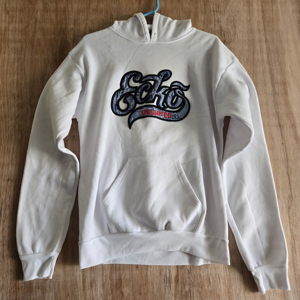 Ecko Unltd Embroidered Logo Pullover Hoodie Streetwear Y2K Women's XL White Soft